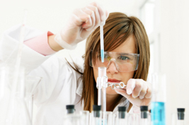 laboratory worker with test tubes